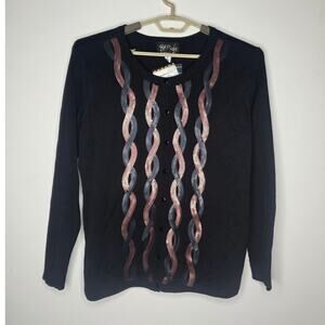 NWT Bob Mackie black cardigan sweater bronze silver sequin details - 1X